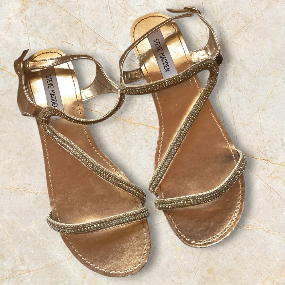 Steve Madden Gold Beaded Strappy Sandals Size 9 Like New Tried On Only